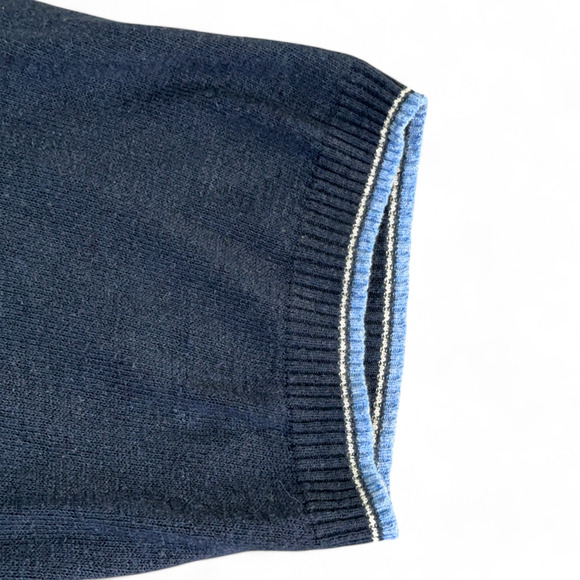 Vintage John Ashford Polo Shirt Adult MEDIUM Blue Brown Stripes Linen Blend 90s - Picture 7 of 8